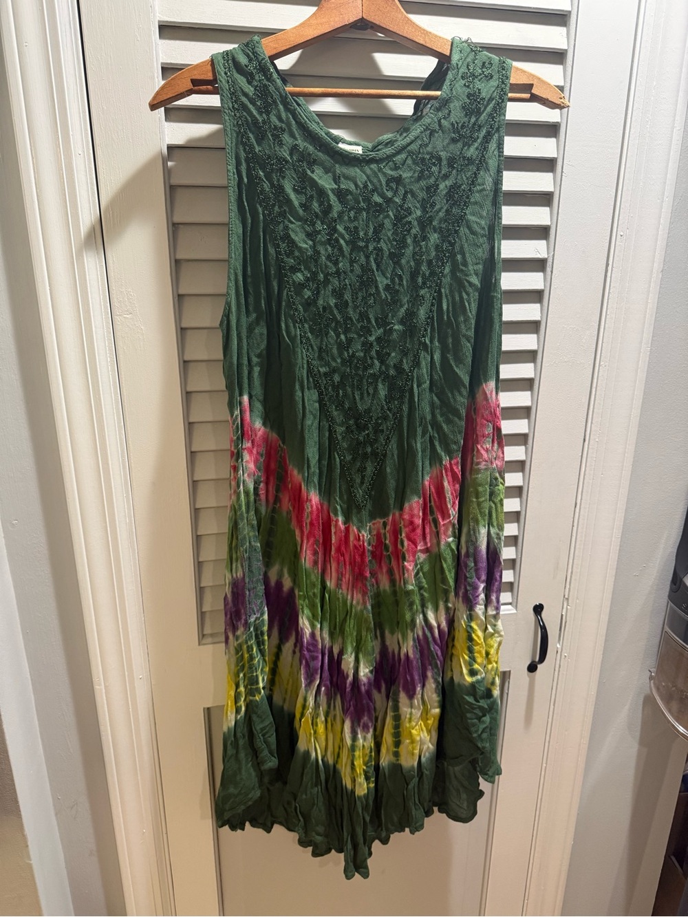 Boho Green Tie-Dye Maxi Dress with Multicolor Chevron